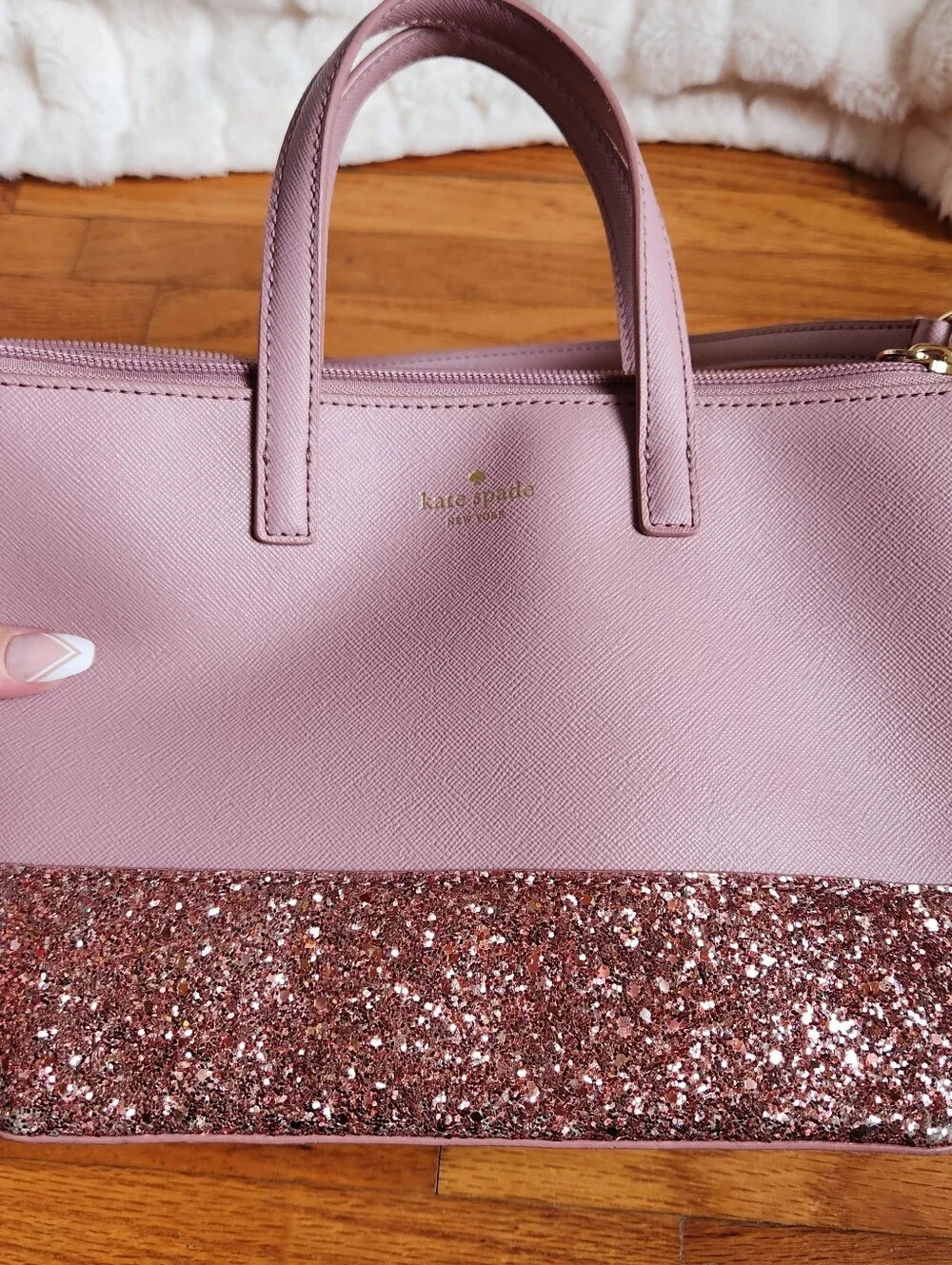 Kate Spade Greta Court Ina Satchel Crossbody Bag Dusty Peony Pink Glitter Glam